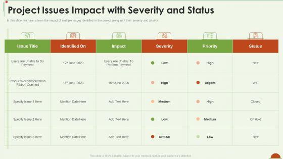 Project_Management_Under_Supervision_Project_Issues_Impact_With_Severity_And_Status_Information_PDF_Slide_1.jpg