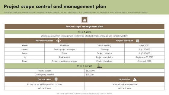 Project Scope Control And Management Plan Mockup PDF Project Scope Control And Management Plan Mockup PDF
