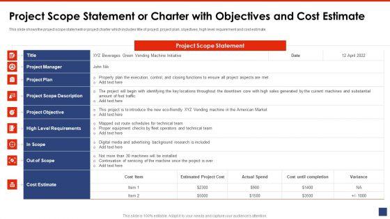 Project Scope Statement Or Charter With Objectives And Cost Estimate Formats PDF Project Scope Statement Or Charter With Objectives And Cost Estimate Formats PDF