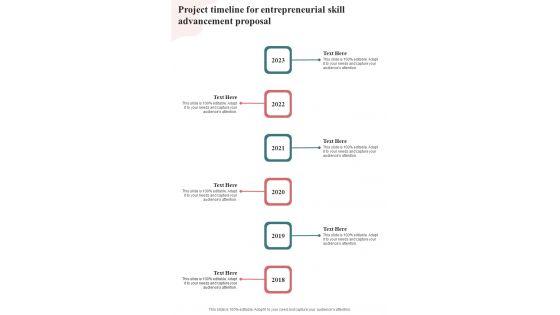 Project Timeline For Entrepreneurial Skill Advancement Proposal One Pager Sample Example Document Project Timeline For Entrepreneurial Skill Advancement Proposal One Pager Sample Example Document
