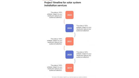 Project Timeline For Solar System Installation Services One Pager Sample Example Document Project Timeline For Solar System Installation Services One Pager Sample Example Document
