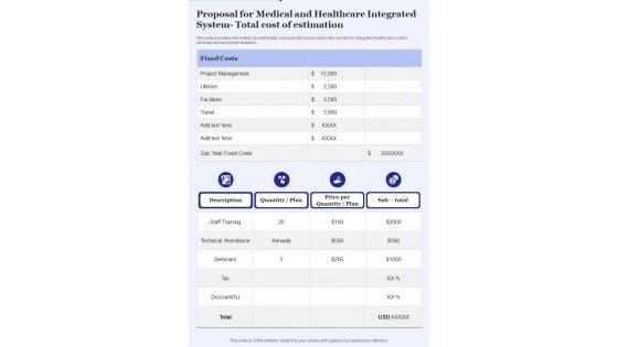 Proposal_For_Medical_Healthcare_Integrated_System_Total_Cost_Of_Estimation_One_Pager_Sample_Example_Document_Slide_1.jpg