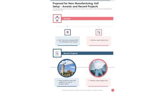 Proposal_For_New_Manufacturing_Unit_Setup_Awards_And_Recent_Projects_One_Pager_Sample_Example_Document_Slide_1.jpg