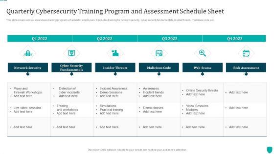 Quarterly Cybersecurity Training Program And Assessment Schedule Sheet Elements PDF Quarterly Cybersecurity Training Program And Assessment Schedule Sheet Elements PDF