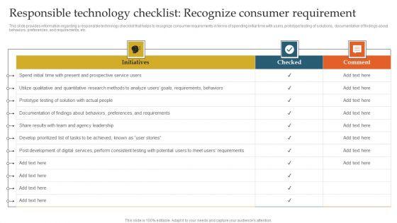 Responsible_Technology_Checklist_Recognize_Consumer_Requirement_Ppt_Ideas_Background_PDF_Slide_1.jpg