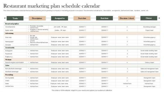 Restaurant Marketing Plan Schedule Calendar Formats PDF Restaurant Marketing Plan Schedule Calendar Formats PDF