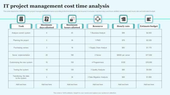 IT Project Management Cost Time Analysis Brochure PDF IT Project Management Cost Time Analysis Brochure PDF