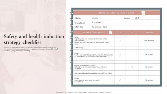 Safety And Health Induction Strategy Checklist Slides PDF Safety And Health Induction Strategy Checklist Slides PDF