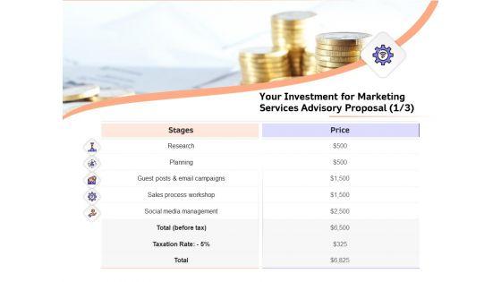 Sales Strategy Consulting Your Investment For Marketing Services Advisory Proposal Planning Background PDF Sales Strategy Consulting Your Investment For Marketing Services Advisory Proposal Planning Background PDF