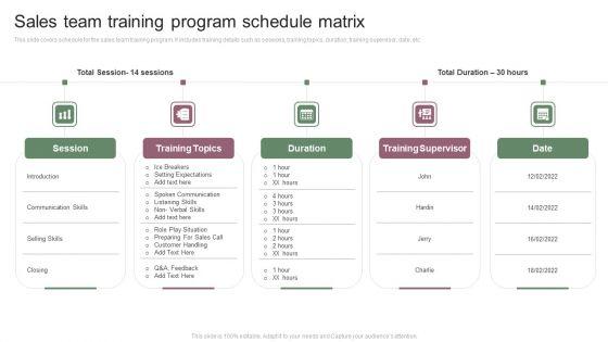 Sales Team Training Program Schedule Matrix Ppt Gallery Show PDF Sales Team Training Program Schedule Matrix Ppt Gallery Show PDF