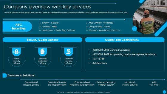 Security And Human Resource Services Business Profile Company Overview With Key Template PDF Security And Human Resource Services Business Profile Company Overview With Key Template PDF