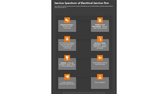 Service_Spectrum_Of_Electrical_Service_Firm_One_Pager_Sample_Example_Document_Slide_1.jpg