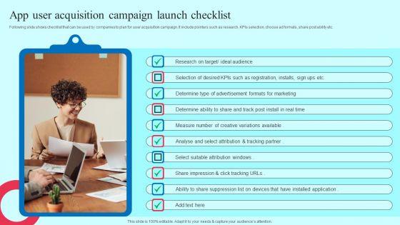 Smartphone Application User Acquisition Techniques App User Acquisition Campaign Launch Checklist Infographics PDF Smartphone Application User Acquisition Techniques App User Acquisition Campaign Launch Checklist Infographics PDF