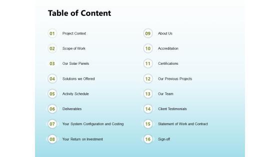 Solar Power Plant Technical Table Of Content Designs PDF Solar Power Plant Technical Table Of Content Designs PDF
