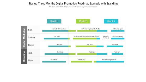Startup Three Months Digital Promotion Roadmap Example With Branding Mockup Startup Three Months Digital Promotion Roadmap Example With Branding Mockup