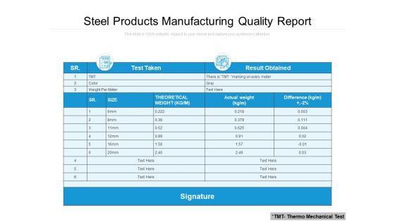 Steel Products Manufacturing Quality Report Ppt PowerPoint Presentation Pictures Slides PDF Steel_Products_Manufacturing_Quality_Report_Ppt_PowerPoint_Presentation_Pictures_Slides_PDF_Slide_1.jpg