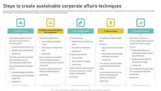 Steps_To_Create_Sustainable_Corporate_Affairs_Techniques_Portrait_PDF_Slide_1.jpg