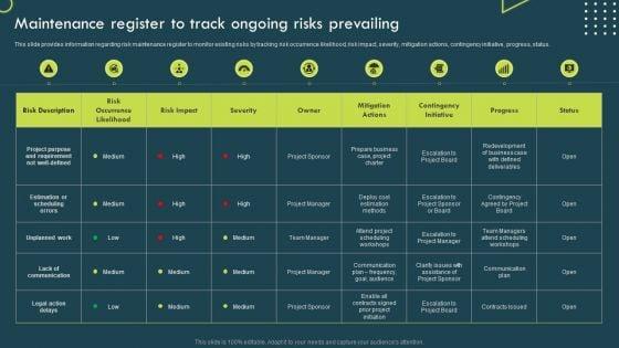 Strategic_Corporate_Planning_To_Attain_Maintenance_Register_To_Track_Ongoing_Risks_Prevailing_Background_PDF_Slide_1.jpg