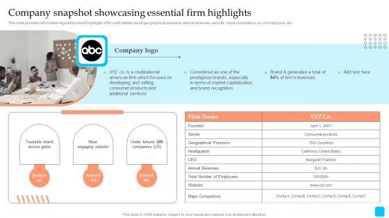 Strategic_Toolkit_To_Administer_Brand_Image_Company_Snapshot_Showcasing_Essential_Firm_Highlights_Sample_PDF_Slide_1.jpg
