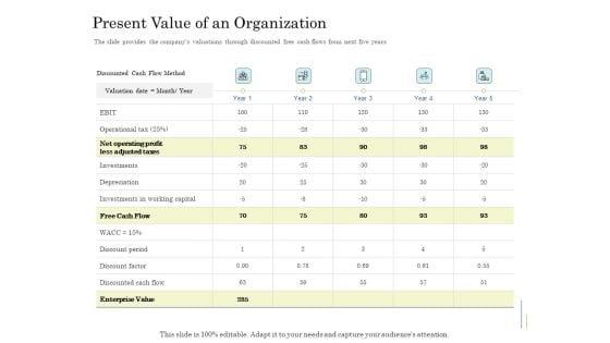 Supplementary_Debt_Financing_Pitch_Deck_Present_Value_Of_An_Organization_Infographics_PDF_Slide_1.jpg