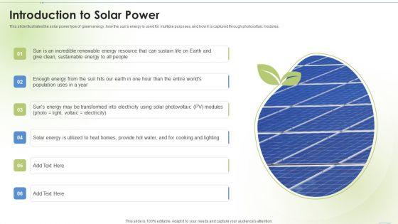 Sustainable Energy Introduction To Solar Power Ppt PowerPoint Presentation Model Images PDF Sustainable Energy Introduction To Solar Power Ppt PowerPoint Presentation Model Images PDF