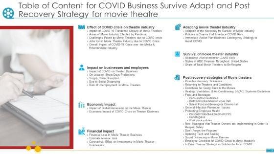 Table_Of_Content_For_COVID_Business_Survive_Adapt_And_Post_Recovery_Strategy_For_Movie_Theatre_Information_PDF_Slide_1.jpg