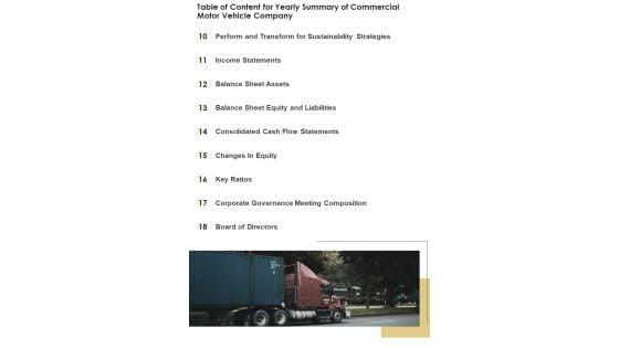 Table_Of_Content_For_Yearly_Summary_Of_Commercial_Motor_Vehicle_Company_One_Pager_Documents_Slide_2.jpg