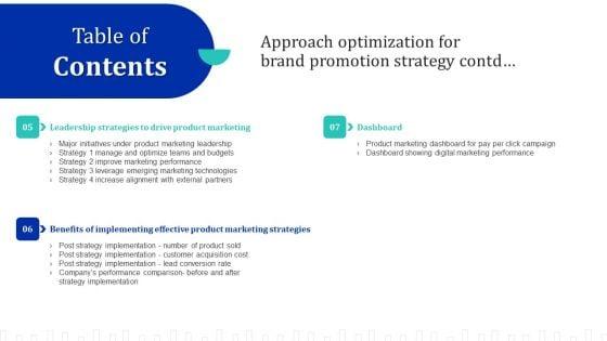 Table_Of_Contents_Approach_Optimization_For_Brand_Promotion_Strategy_Infographics_PDF_Slide_2.jpg