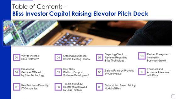 Table_Of_Contents_Bliss_Investor_Capital_Raising_Elevator_Pitch_Deck_Topics_PDF_Slide_1.jpg