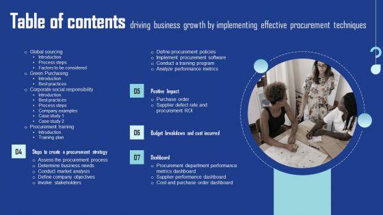 Table_Of_Contents_Driving_Business_Growth_By_Implementing_Effective_Procurement_Techniques_Ideas_PDF_Slide_2.jpg