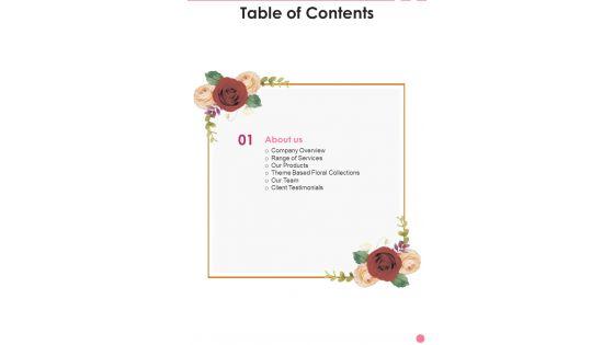 Table_Of_Contents_Floral_Decorations_Service_Proposal_One_Pager_Sample_Example_Document_Slide_1.jpg