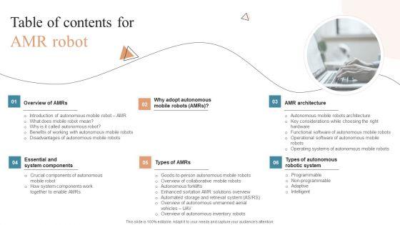 Table_Of_Contents_For_AMR_Robot_Ppt_PowerPoint_Presentation_File_Gallery_PDF_Slide_1.jpg