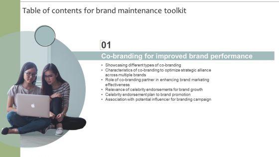 Table_Of_Contents_For_Brand_Maintenance_Toolkit_Potential_Infographics_PDF_Slide_1.jpg