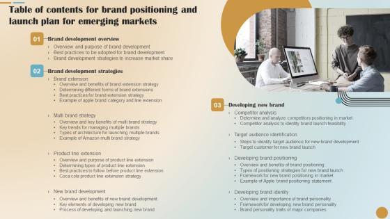 Table Of Contents For Brand Positioning And Launch Plan For Emerging Markets Pictures PDF Table Of Contents For Brand Positioning And Launch Plan For Emerging Markets Pictures PDF
