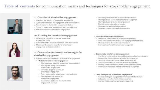 Table_Of_Contents_For_Communication_Means_And_Techniques_For_Stockholder_Engagement_Mockup_PDF_Slide_1.jpg