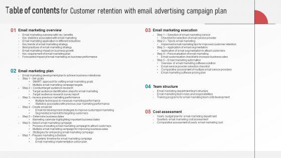 Table_Of_Contents_For_Customer_Retention_With_Email_Advertising_Campaign_Plan_Infographics_PDF_Slide_1.jpg