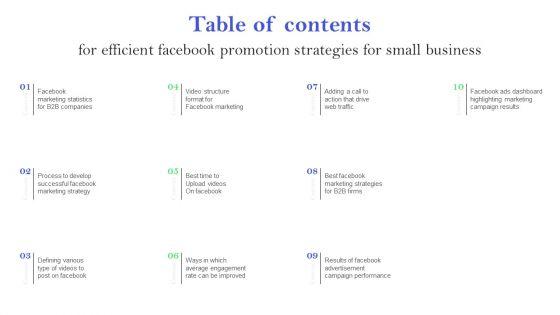 Table_Of_Contents_For_Efficient_Facebook_Promotion_Strategies_For_Small_Business_Elements_PDF_Slide_1.jpg