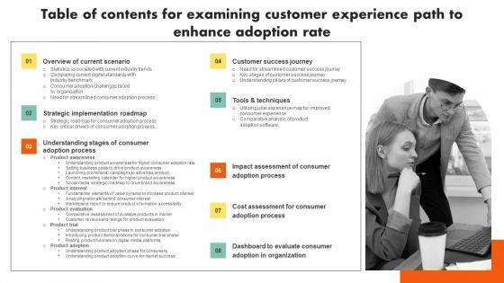 Table_Of_Contents_For_Examining_Customer_Experience_Path_To_Enhance_Adoption_Rate_Brochure_PDF_Slide_1.jpg