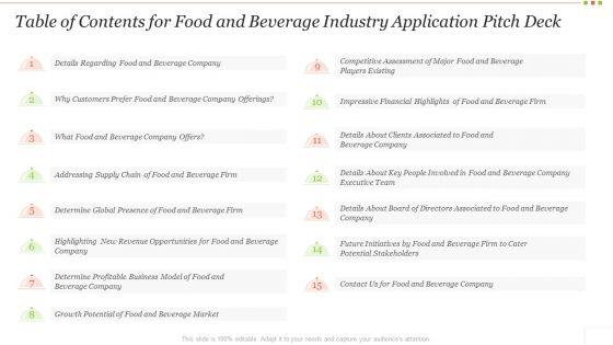 Table_Of_Contents_For_Food_And_Beverage_Industry_Application_Pitch_Deck_Rules_PDF_Slide_1.jpg