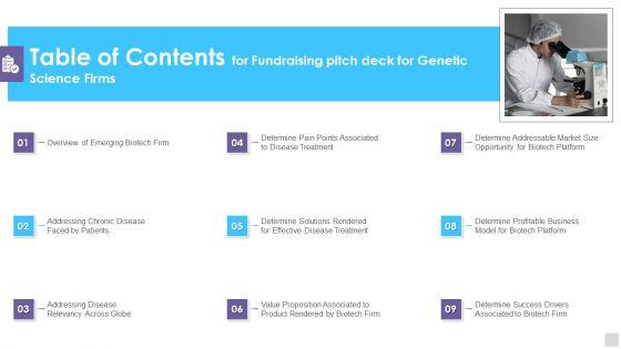 Table_Of_Contents_For_Fundraising_Pitch_Deck_For_Genetic_Science_Firms_Clipart_PDF_Slide_1.jpg