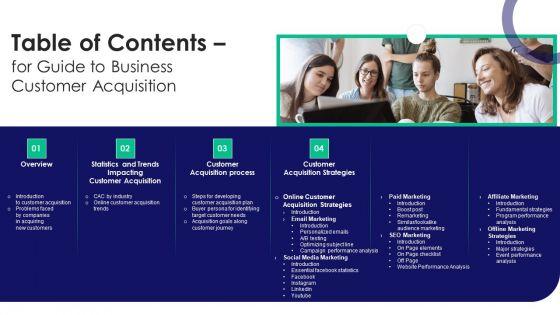 Table_Of_Contents_For_Guide_To_Business_Customer_Acquisition_Template_PDF_Slide_1.jpg