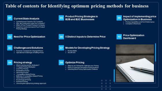 Table_Of_Contents_For_Identifying_Optimum_Pricing_Methods_For_Business_Graphics_PDF_Slide_1.jpg