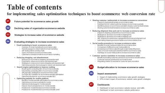 Table_Of_Contents_For_Implementing_Sales_Optimization_Techniques_To_Boost_Ecommerce_Web_Conversion_Rate_Elements_PDF_Slide_1.jpg