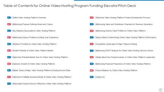 Table_Of_Contents_For_Online_Video_Hosting_Program_Funding_Elevator_Pitch_Deck_Clipart_PDF_Slide_1.jpg