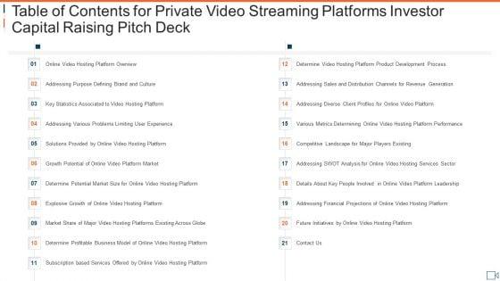 Table_Of_Contents_For_Private_Video_Streaming_Platforms_Investor_Capital_Raising_Pitch_Deck_Elements_PDF_Slide_1.jpg