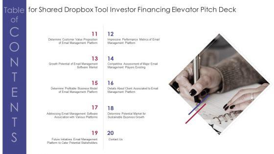 Table_Of_Contents_For_Shared_Dropbox_Tool_Investor_Financing_Elevator_Pitch_Deck_Cont_Download_PDF_Slide_2.jpg