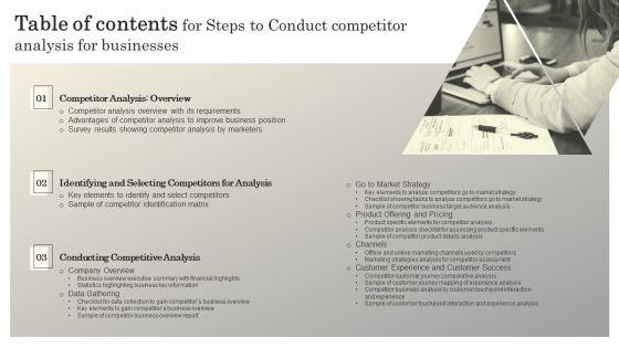 Table_Of_Contents_For_Steps_To_Conductcompetitor_Analysis_For_Businesses_Icons_PDF_Slide_1.jpg