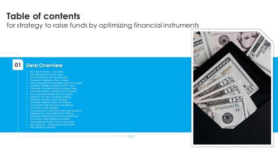 Table_Of_Contents_For_Strategy_To_Raise_Funds_By_Optimizing_Financial_Instruments_Diagrams_PDF_Slide_1.jpg