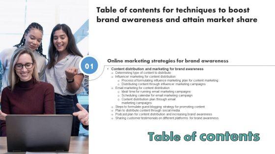 Table_Of_Contents_For_Techniques_To_Boost_Brand_Awareness_And_Attain_Market_Share_Portrait_PDF_Slide_1.jpg