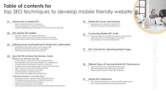 Table_Of_Contents_For_Top_SEO_Techniques_To_Develop_Mobile_Friendly_Website_Pictures_PDF_Slide_1.jpg